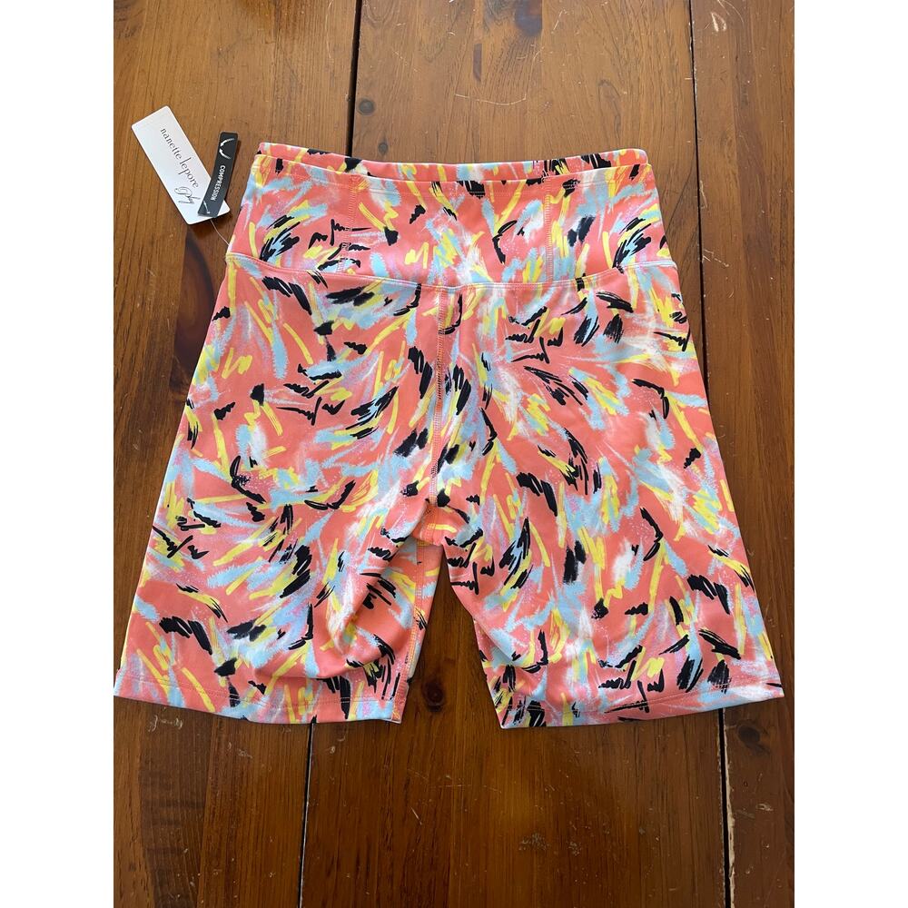 NWT Nanette Lepore Play Medium Womens Compression Shorts Peach Yellow Blue Black - Picture 2 of 9